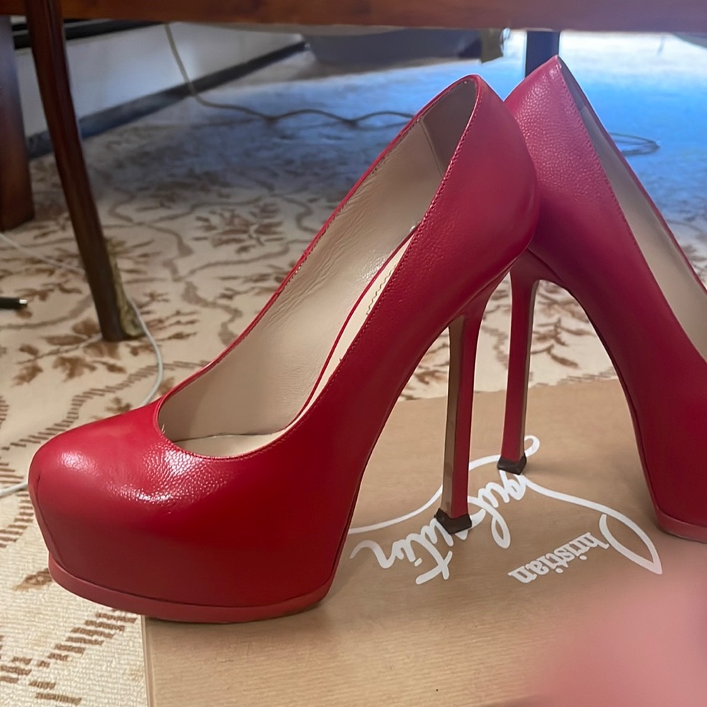 YSL Red hidden platform pumps